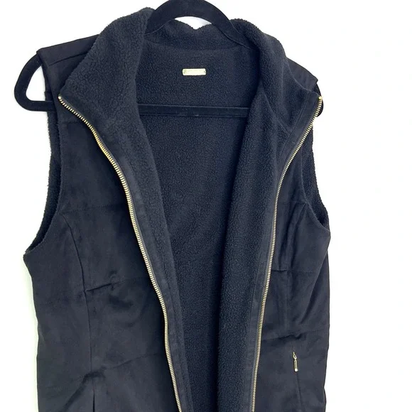 Lilly Pulitzer Brooklee Reversible Sherpa Vest‎ Black Faux Suede Size XL EUC - Picture 2 of 16